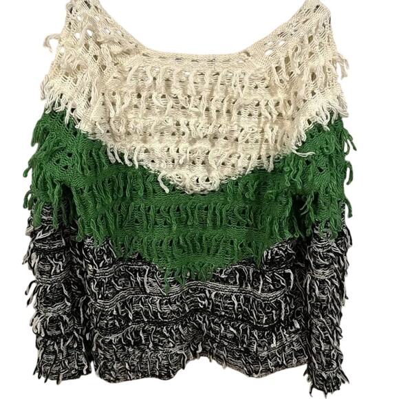DO+BE Cardigan Sweater Color Block Grunge Oversized Looped Fringe Size Medium - Picture 4 of 8